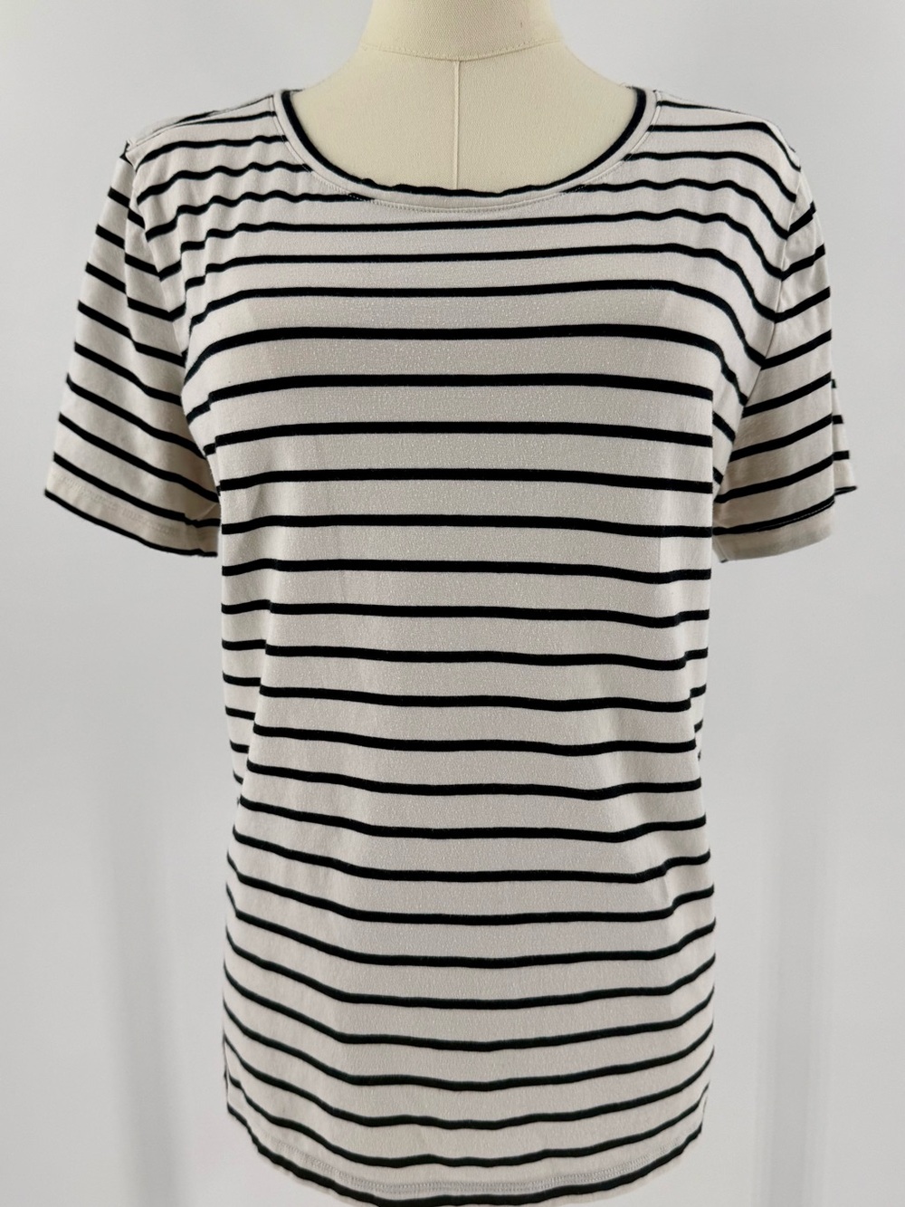 Ann Taylor Black and White Striped Short Sleeve Tee